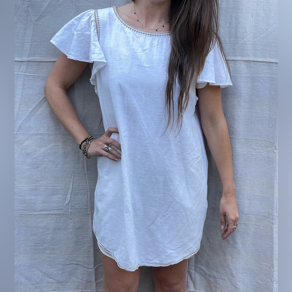 Short White Dress with Embroidered Detail